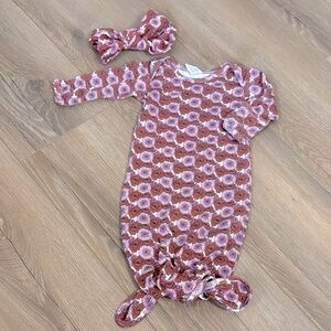 Kate Quinn Purple Wildflowers 100% Organic Cotton Knot Gown and Headband Bow